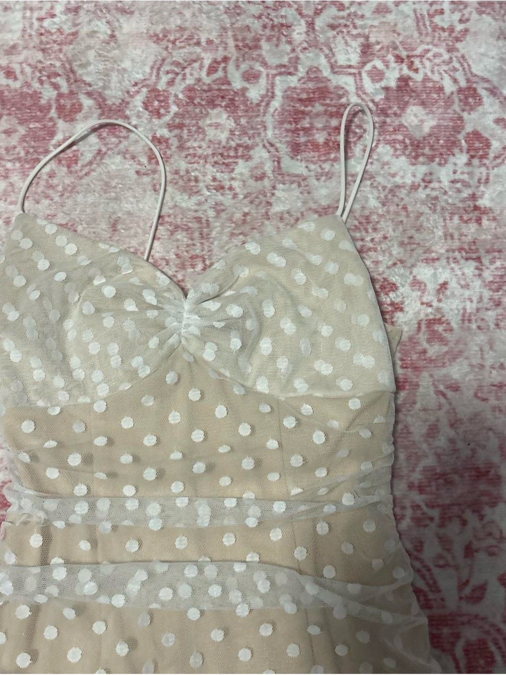 REVOLVE Cream Polka Dot Mini Dress with Ruffled Hem - Picture 4 of 5